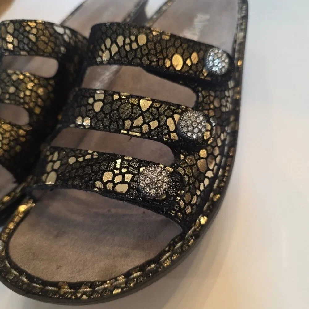 Alegria Women's Fiona Triple-Strap Black Pewter Mosaic‎ Sandals Size 39 Comfort